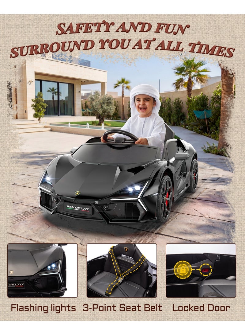 فيرست رايد أون - سيارة ركوب كهربائية للأطفال لامبورجيني ريفويلتو مرخصة 12 فولت، مع جهاز تحكم عن بعد، خاصية الانطلاق السلس، بلوتوث، أضواء LED، 3 سرعات (أسود) - Image 4